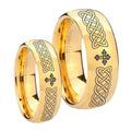 Celtic Cross Dome Gold Tungsten Bridal Ring Set