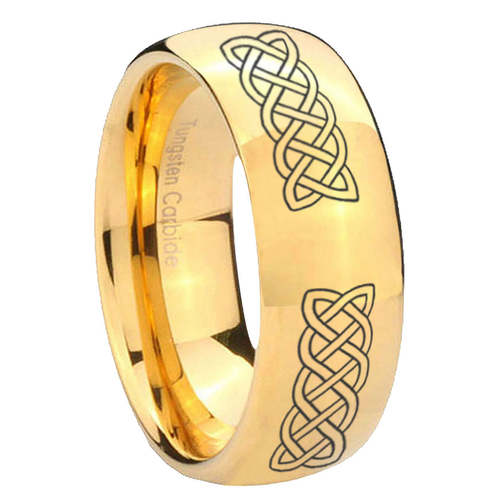 10mm Celtic Knot Dome Gold Tungsten Carbide Mens Wedding Band