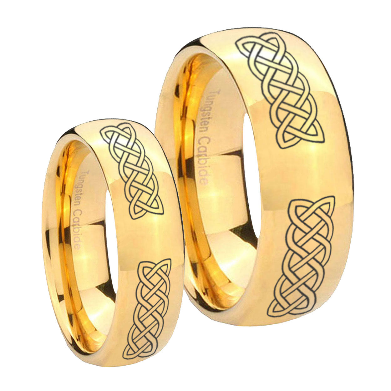 Celtic Knot Dome Gold Tungsten Bridal Ring Sets
