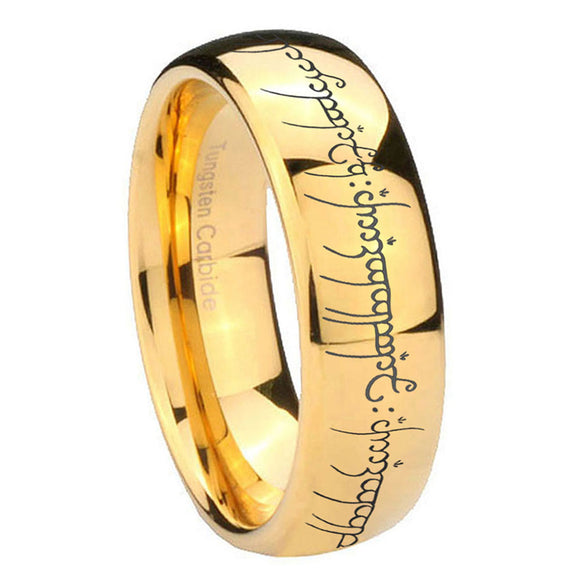 8mm Lord Of The Rings Dome Polish Gold Tungsten Wedding Band Mens