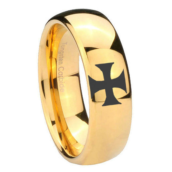 10mm-Maltese-Cross-Dome-Gold-Tungsten-Carbide-Wedding-Engagement-Ring