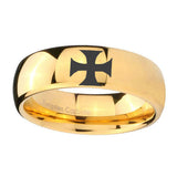 8mm-Maltese-Cross-Dome-Gold-Tungsten-Carbide-Wedding-Band-Mens