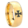 10mm Maltese Cross Dome Gold Tungsten Carbide Wedding Engagement Ring