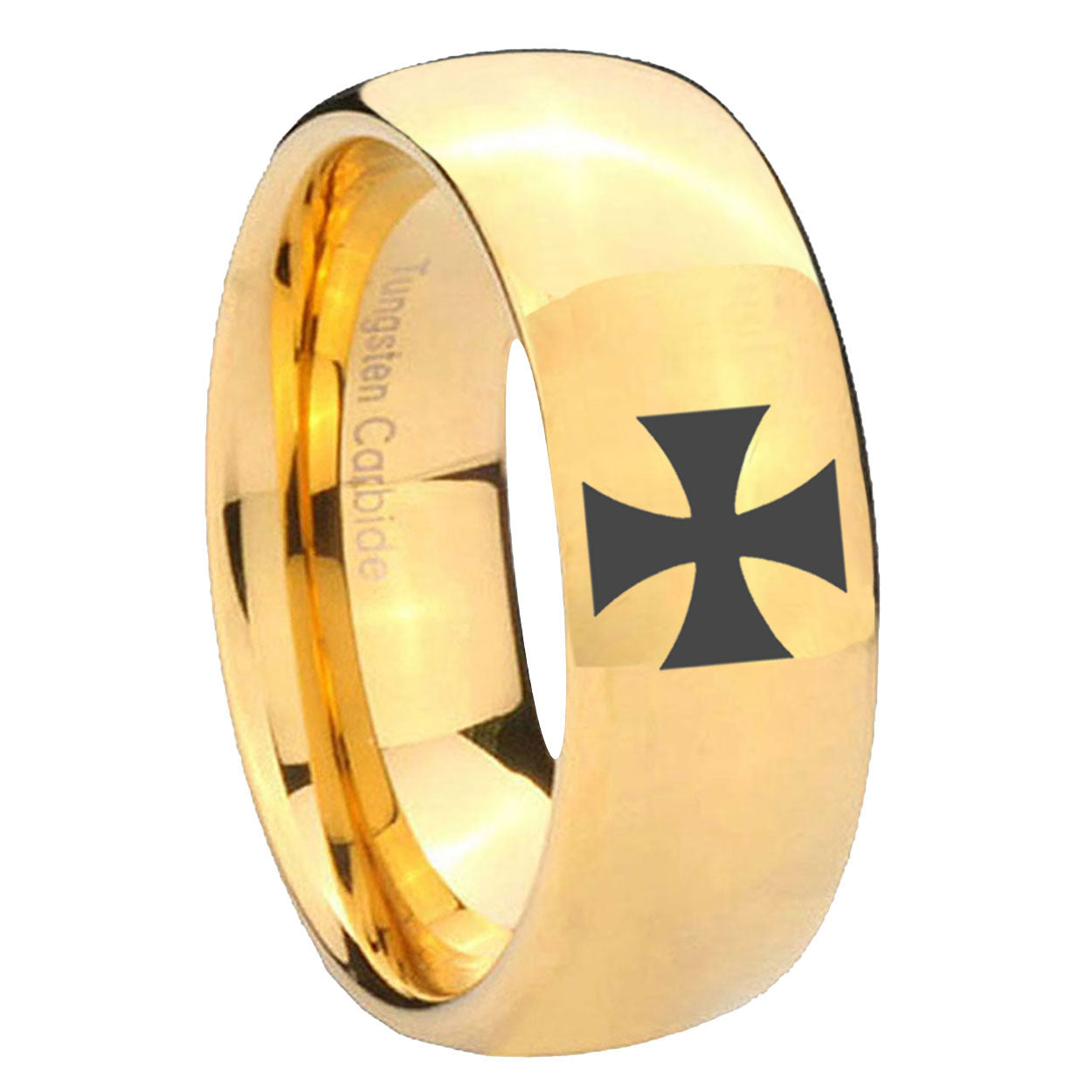 8MM Maltese Cross Dome Polish Gold Tungsten Ring Men
