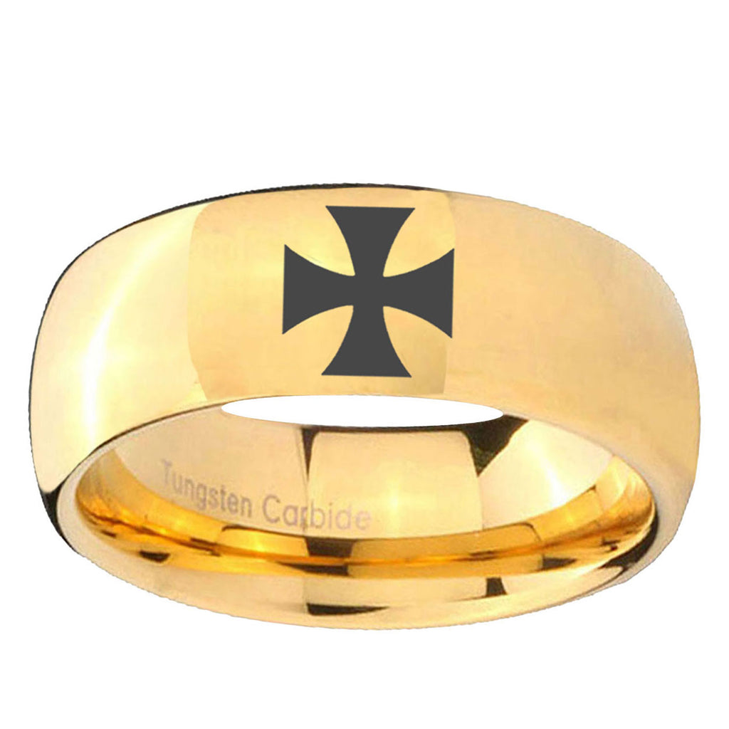 10mm Maltese Cross Dome Gold Tungsten Ring
