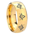 8MM Master Mason Masonic Dome Polish Gold Tungsten Ring For Man