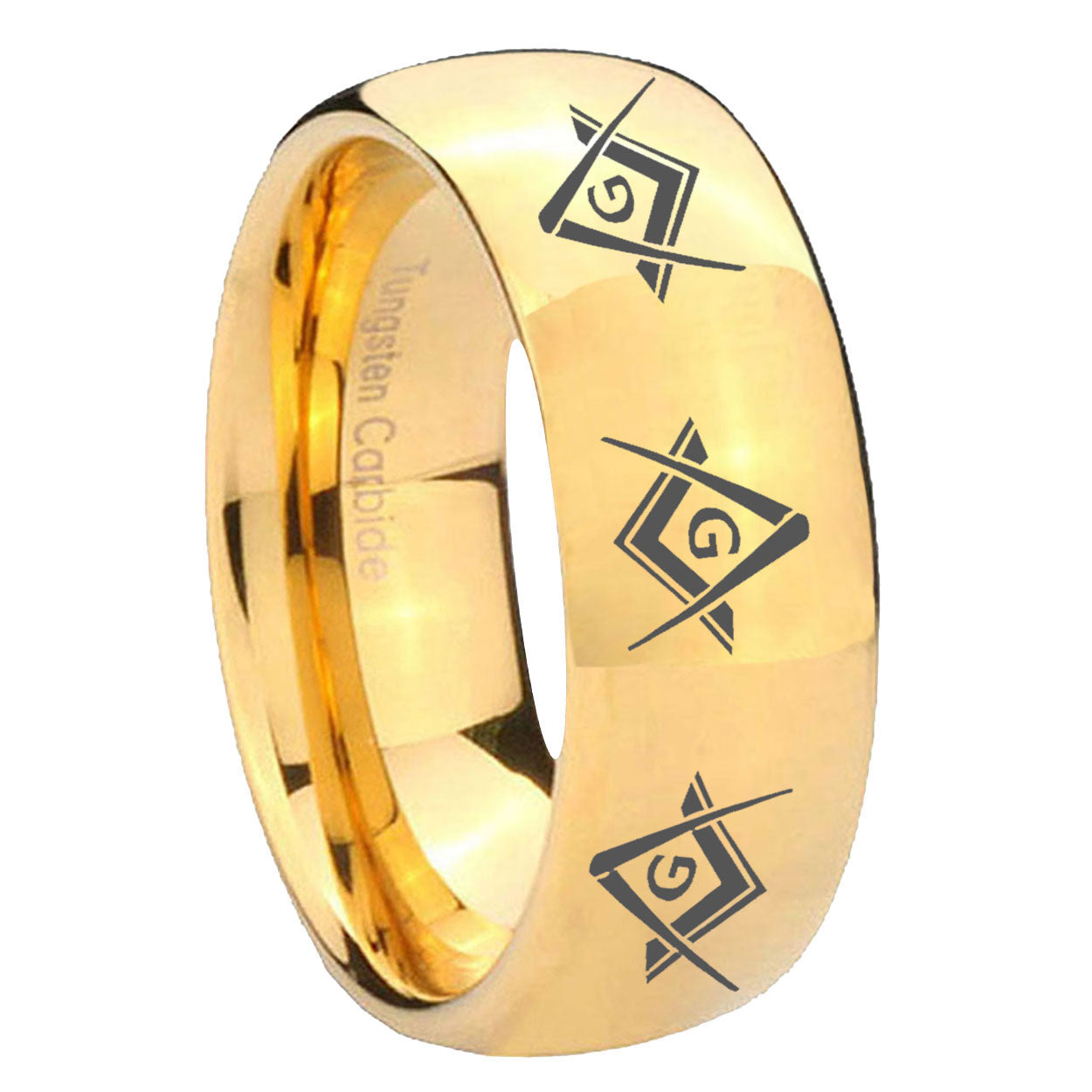 8MM Master Mason Masonic Dome Polish Gold Tungsten Ring For Man
