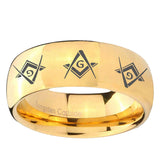 5, 8mm Master Mason Masonic Dome Gold Tungsten Ring
