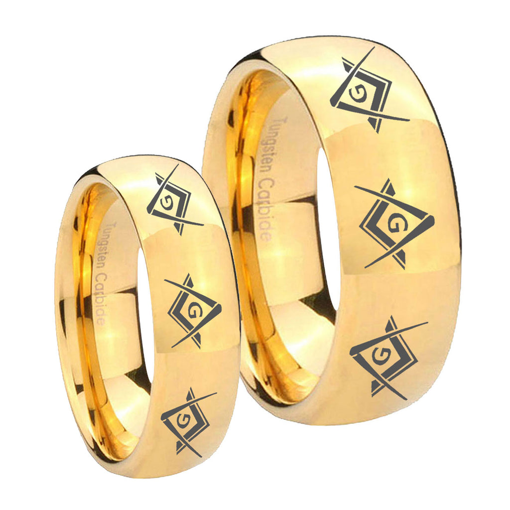 Master Mason Masonic Dome Gold Tungsten His And Hers Ring