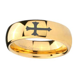 10mm-Christian-Cross-Dome-Gold-Tungsten-Carbide-Mens-Ring-Engraved