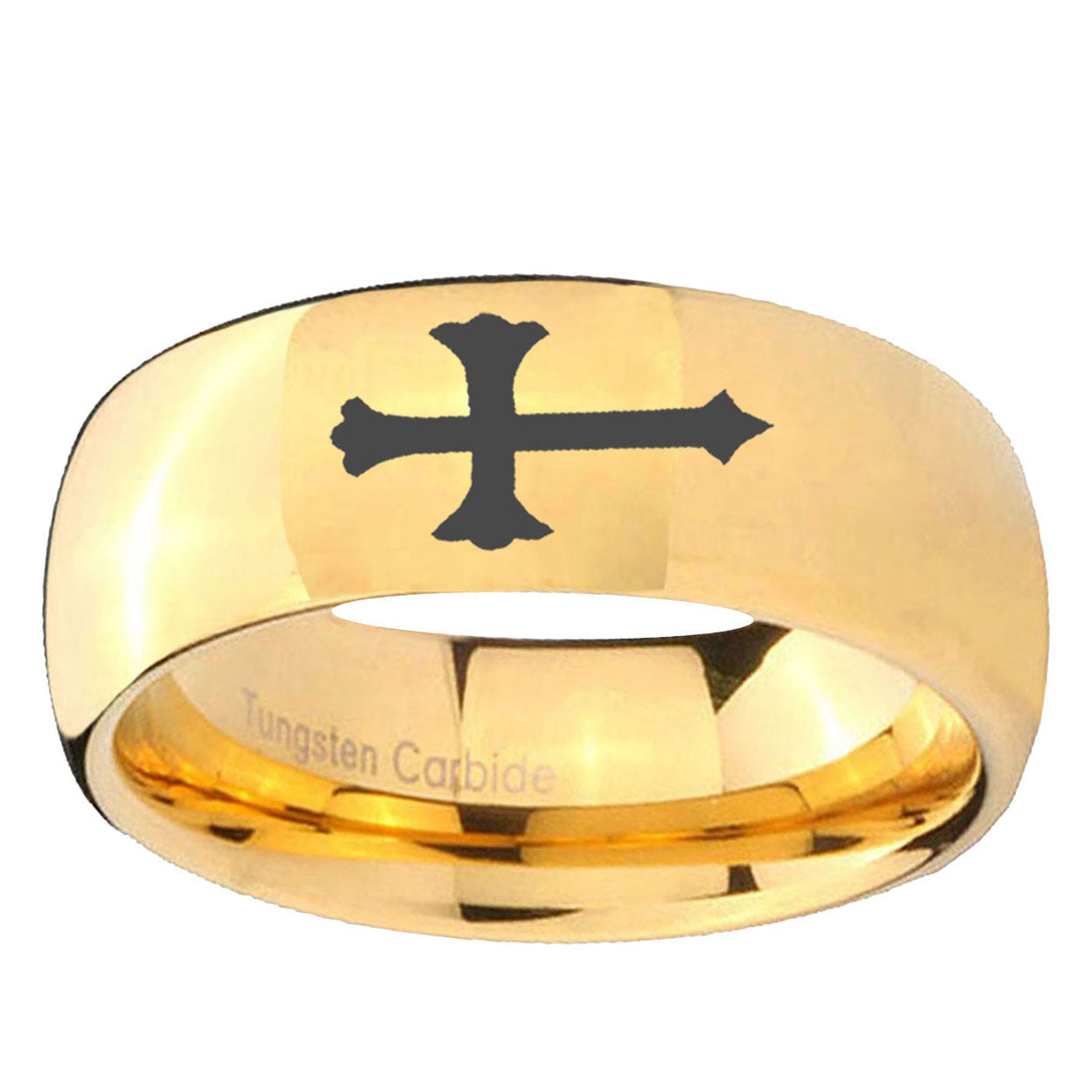 10mm Christian Cross Dome Gold Tungsten Ring