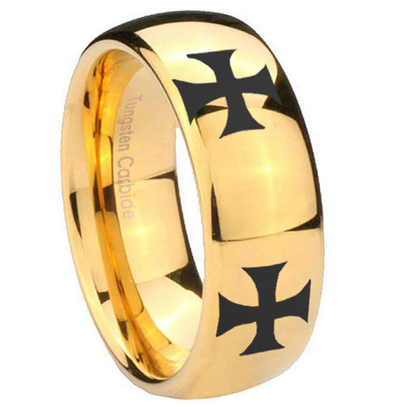 10mm-4-Maltese-Cross-Dome-Gold-Tungsten-Carbide-Custom-Ring-for-Men