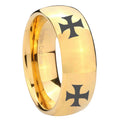 8MM 4 Maltese Cross Dome Polish Gold Tungsten Ring