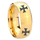8mm 4 Maltese Cross Dome Gold Tungsten Carbide Anniversary Ring