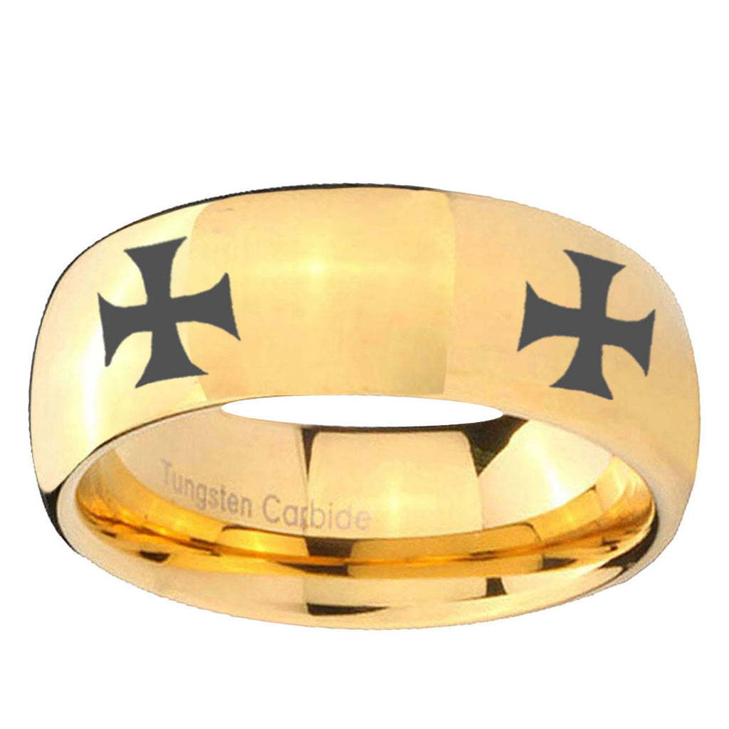 5MM 4 Maltese Cross Dome Polish Gold Tungsten Ring