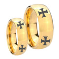 4 Maltese Cross Dome Gold Tungsten Wedding Ring Sets