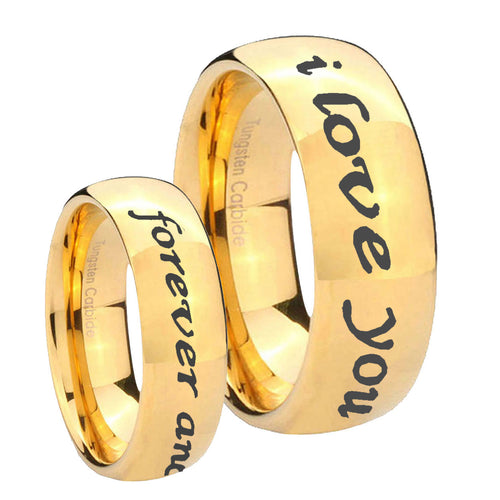 10mm I Love You Forever and ever Dome Gold Tungsten Carbide Mens Promise Ring