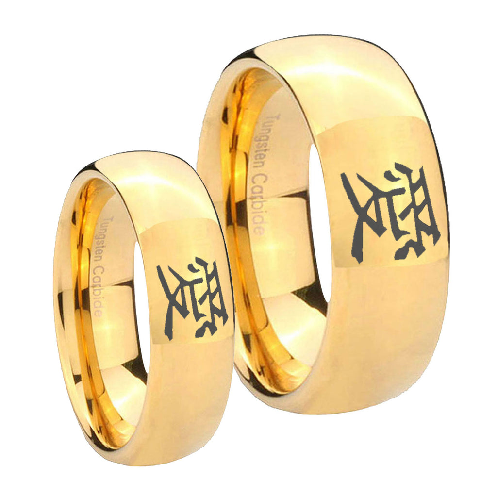 Kanji Love Dome Gold Tungsten Couple Rings