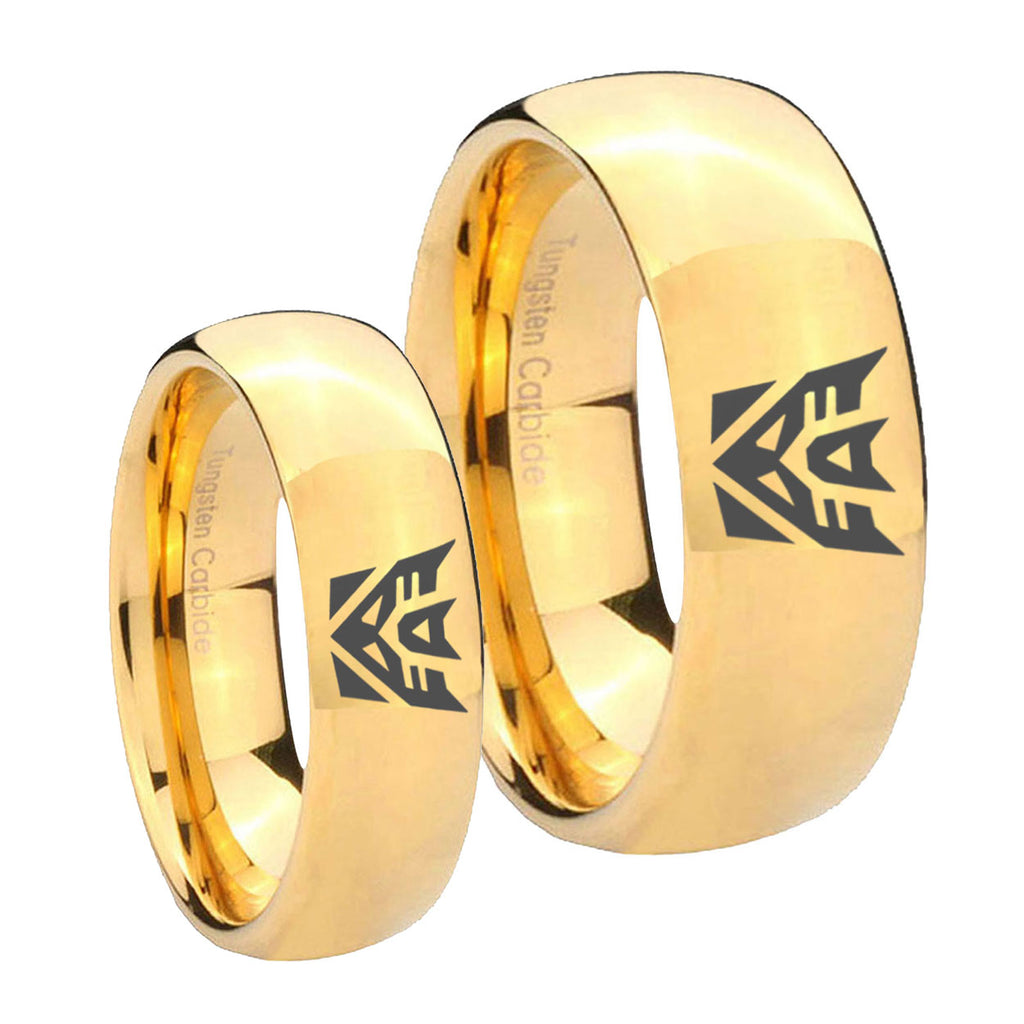 Decepticon Transformers Dome Gold Tungsten His Hers Ring Set