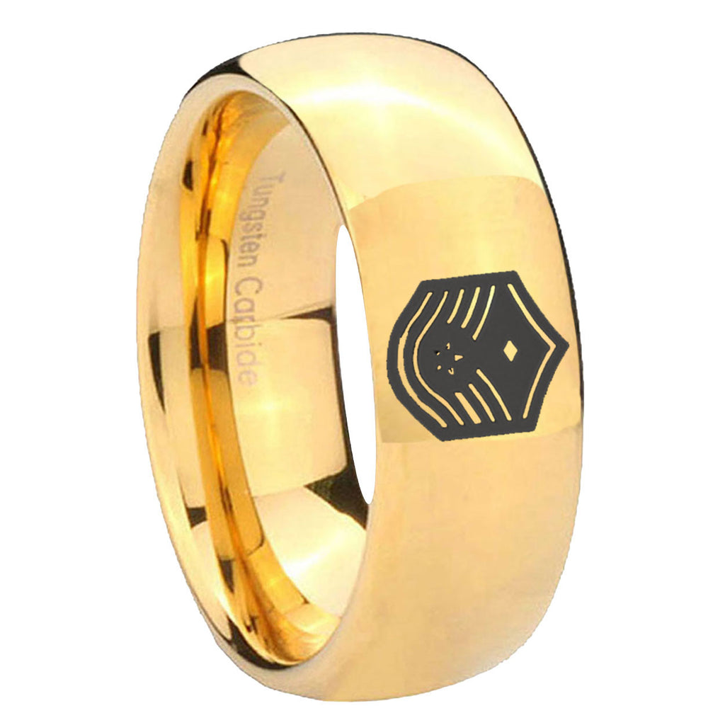 10mm Chief Master Sergeant Vector Dome Gold Tungsten Carbide Wedding Bands Ring