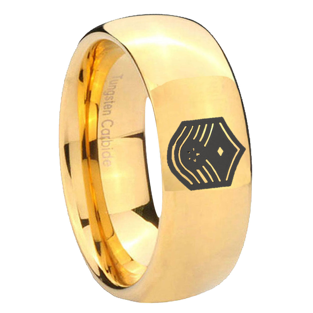 8MM Chief Master Sergeant Dome Polish Gold Tungsten Wedding Band