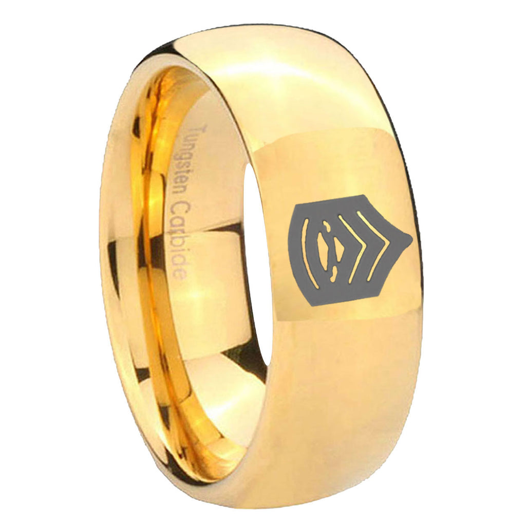 8MM Army Sergeant Major Dome Polish Gold Tungsten Promise Ring