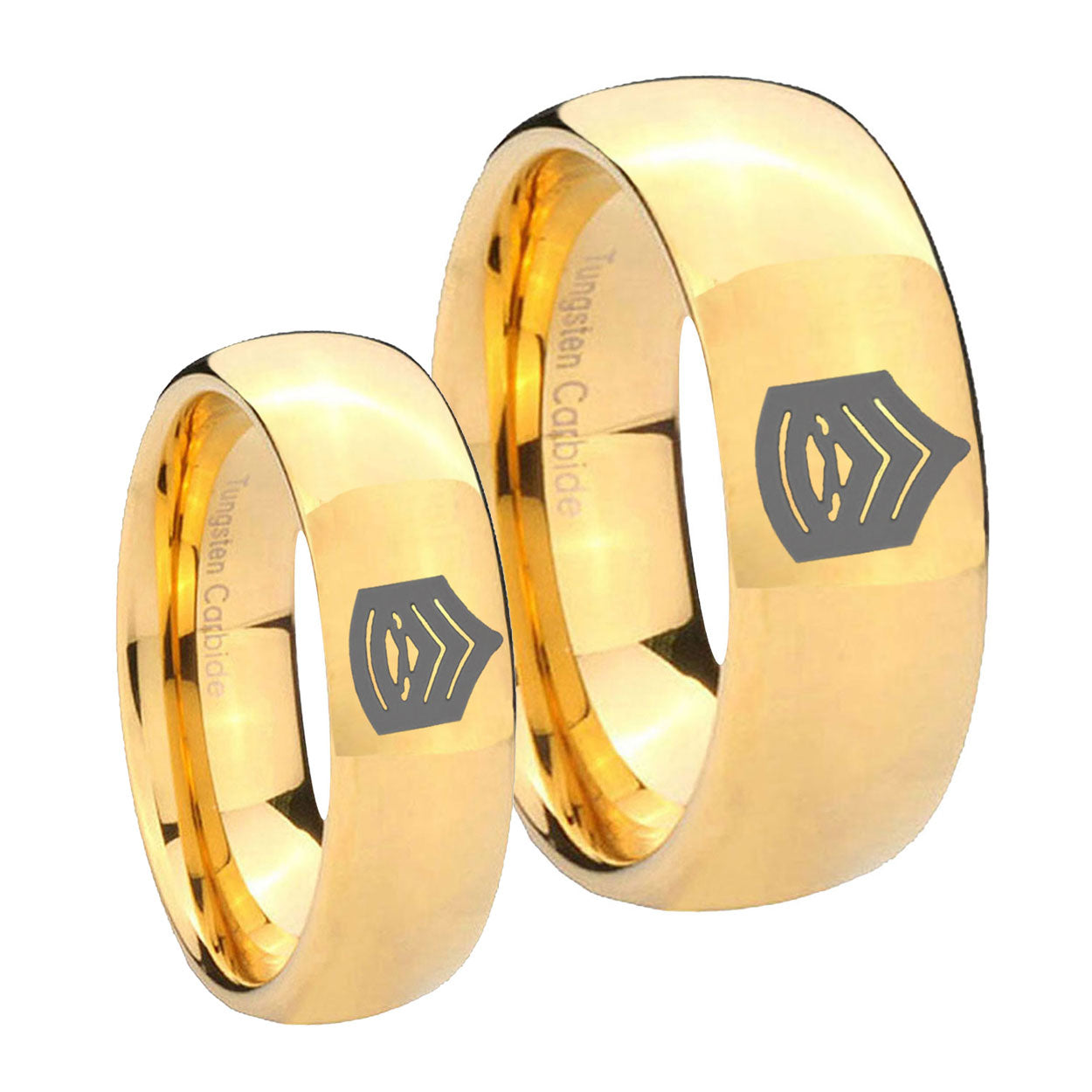 Army Sergeant Major Dome Gold Tungsten Couple Rings