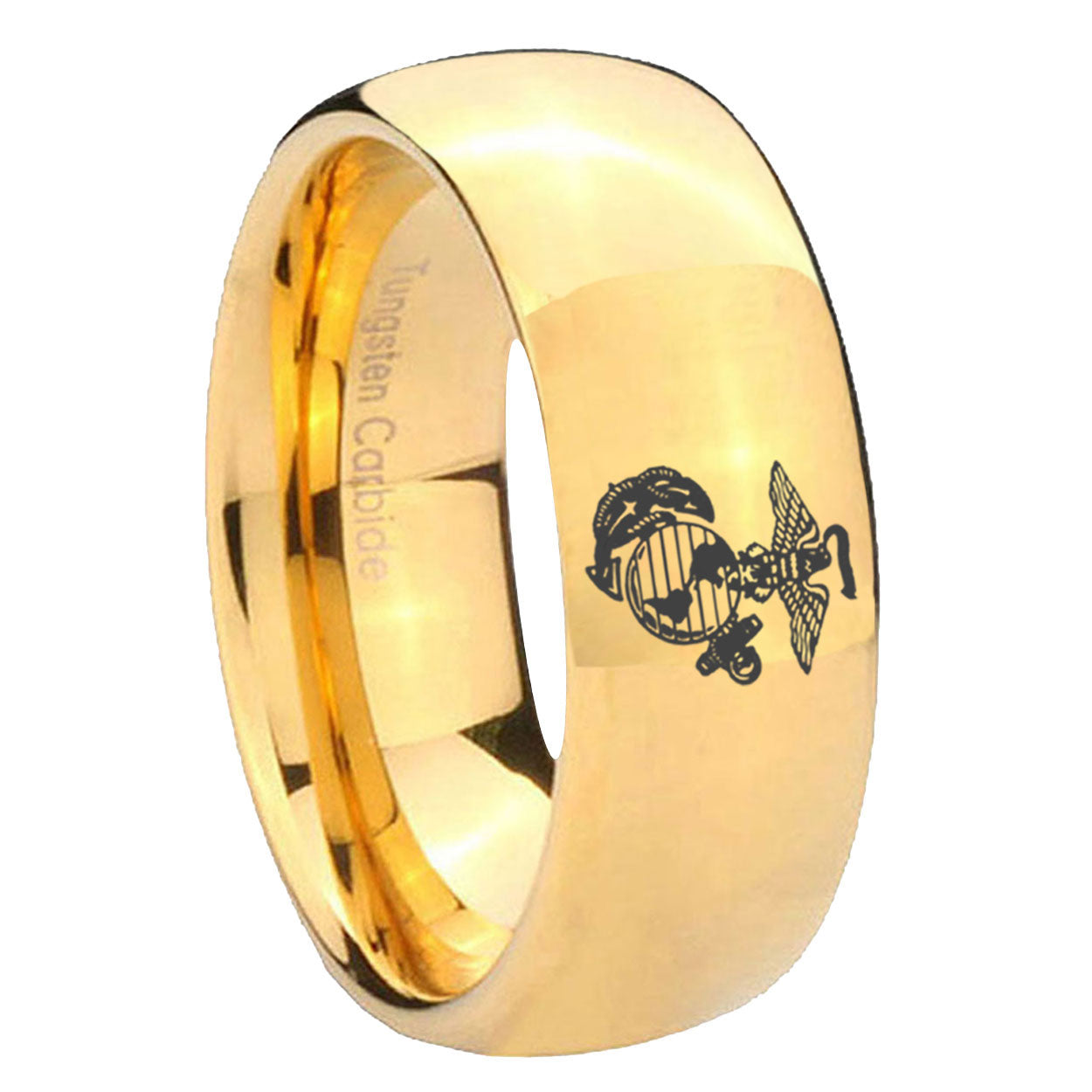 10mm Marine Dome Gold Tungsten Carbide Mens Ring Engraved