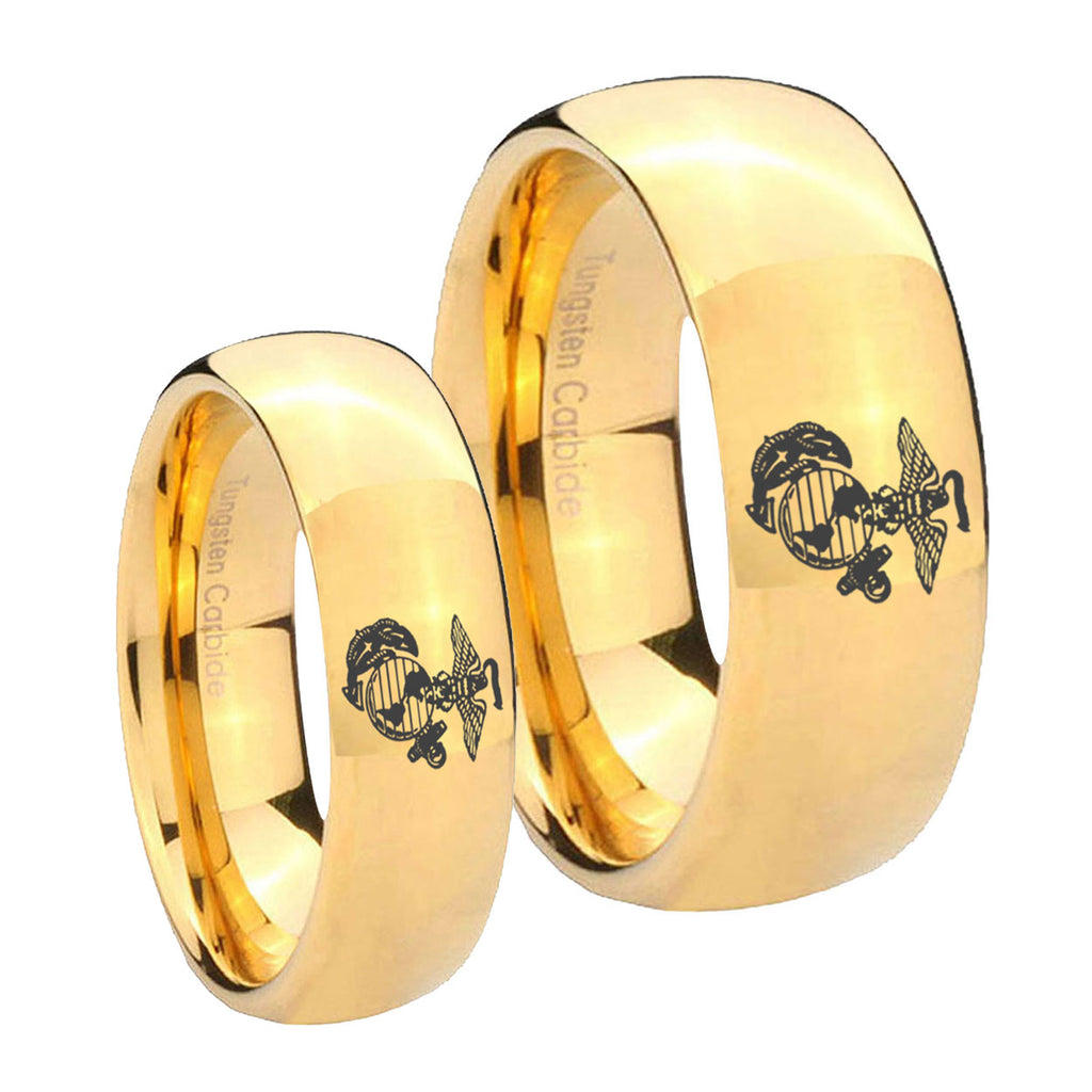 Marine Dome Gold Tungsten Bridal Ring Set