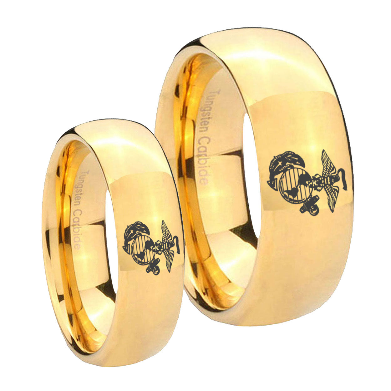Marine Dome Gold Tungsten Bridal Ring Set