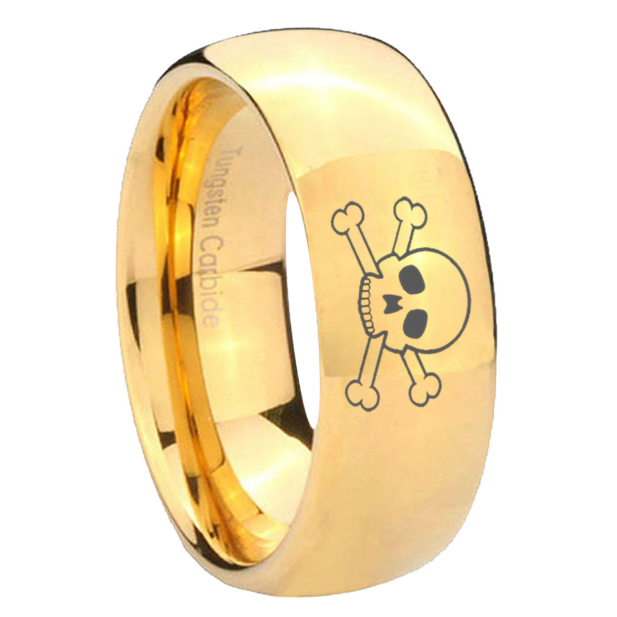 8MM Skull Dome Polish Gold Tungsten Mens Casual Ring