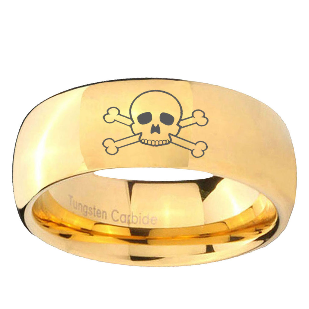 10mm Skull Dome Gold Tungsten Ring