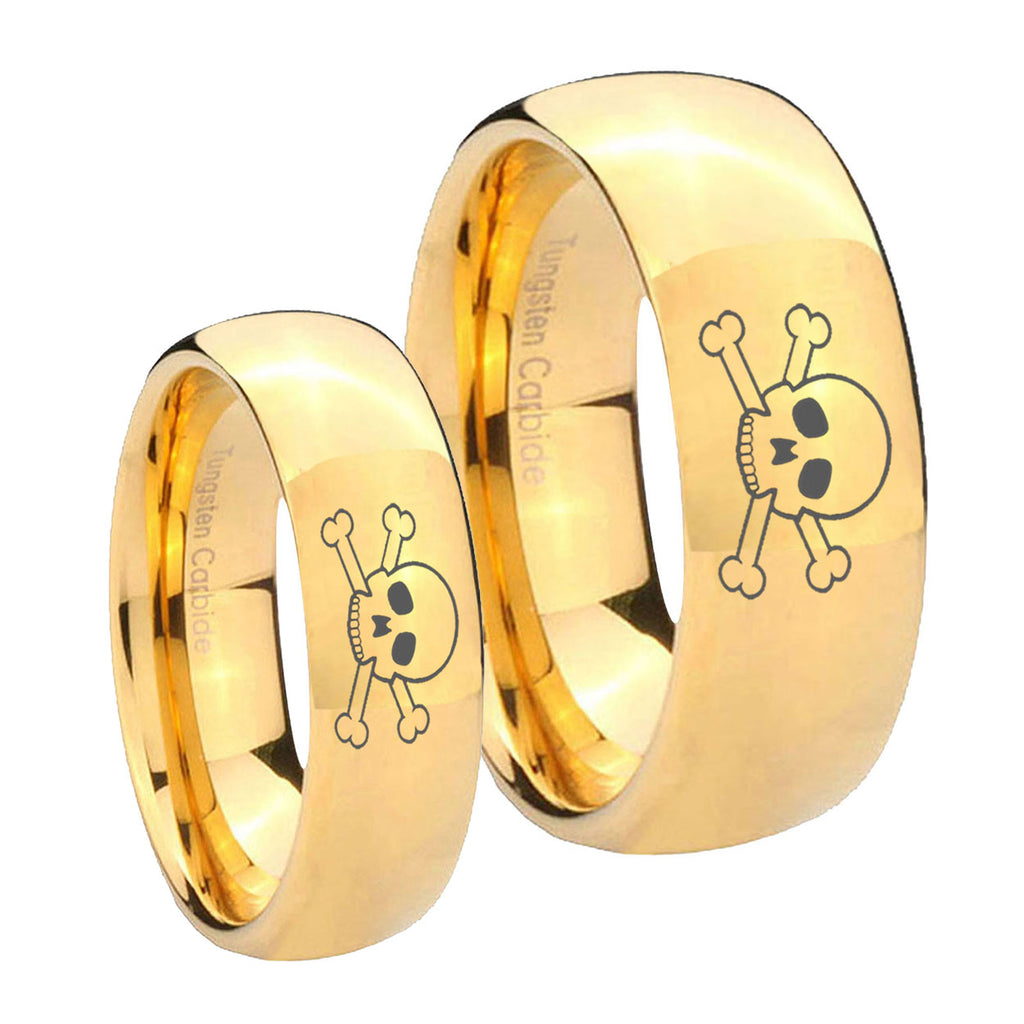 Skull Dome Gold Tungsten Couple Band Set
