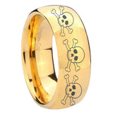 8mm Multiple Skull Dome Gold Tungsten Carbide Mens Wedding Ring