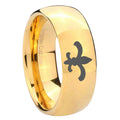 10mm Fleur Delis Dome Gold Tungsten Carbide Mens Promise Ring
