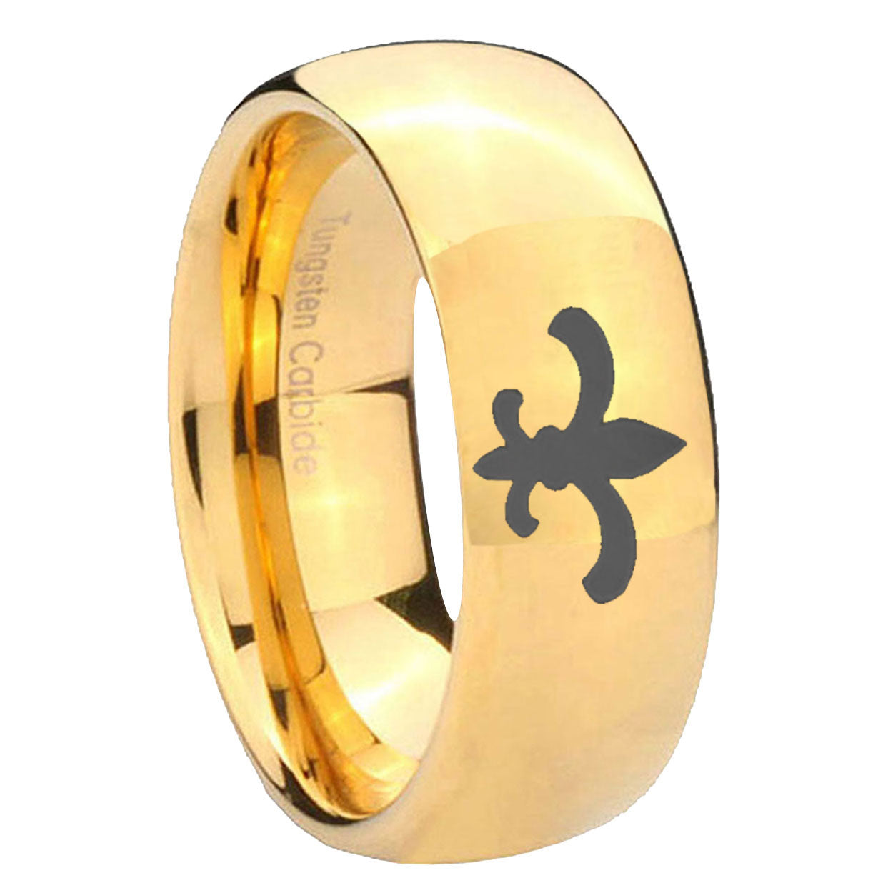 10mm Fleur Delis Dome Gold Tungsten Carbide Mens Promise Ring