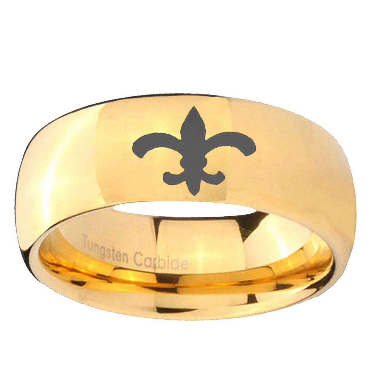 5MM Fleur-De-Lis Dome Polish Gold Tungsten Wedding Band For Men