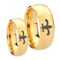 Fleur De Lis Dome Gold Tungsten Mens Set Ring
