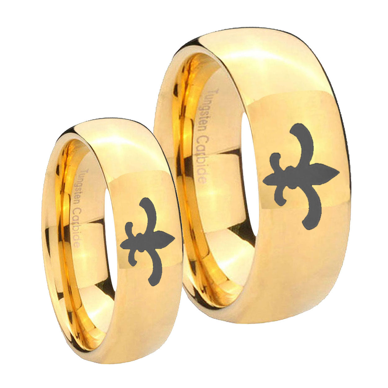 Fleur De Lis Dome Gold Tungsten Mens Set Ring