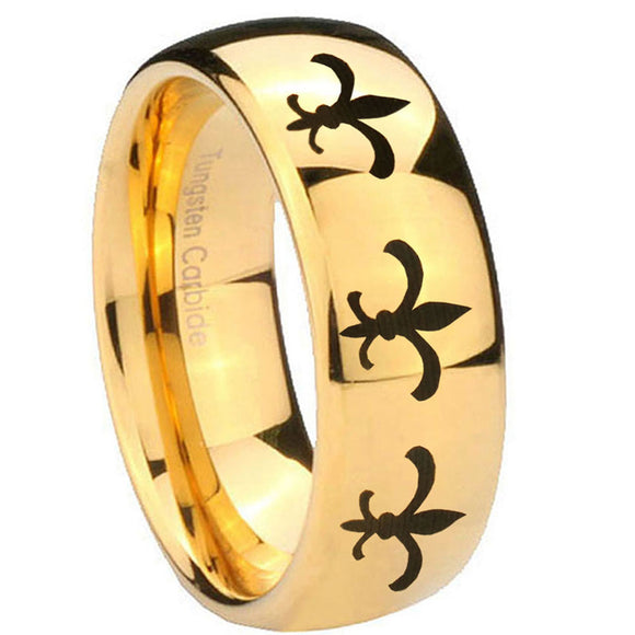 10mm-Multiple-Fleur-De-Lis-Dome-Gold-Tungsten-Carbide-Custom-Ring-for-Men