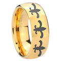 10mm Multiple Fleur Delis Dome Gold Tungsten Carbide Custom Ring for Men
