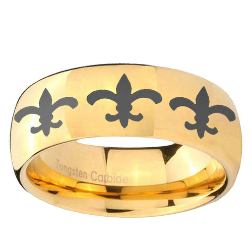 10mm Multiple Fleur-De-Lis Dome Gold Tungsten Carbide Custom Ring for Men