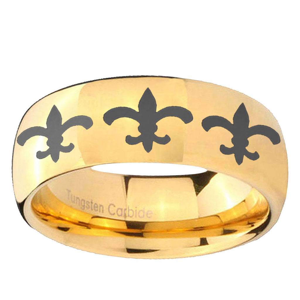 5MM Multiple Fleur-De-Lis Dome Polish Gold Tungsten Custom Ring