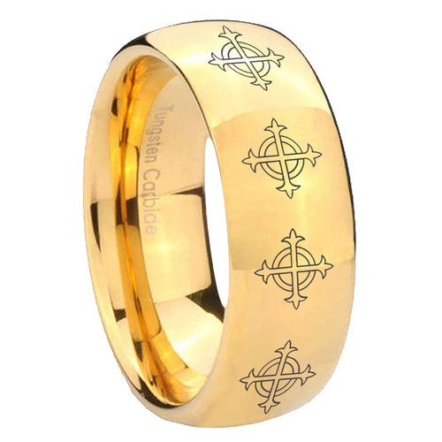 10mm Multiple Crosses Dome Gold Tungsten Carbide Engagement Ring