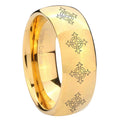 8MM Multiple Crosses Dome Polish Gold Tungsten Male Wedding Band
