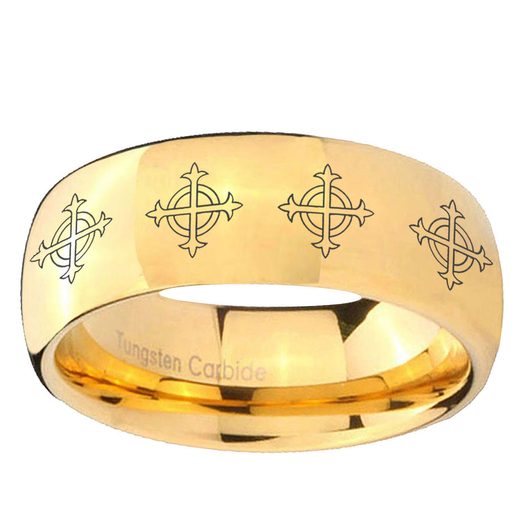 5MM Multiple Crosses Dome Polish Gold Tungsten Male Wedding Band