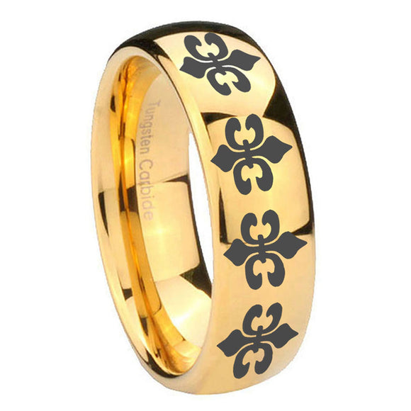 10mm-Multiple-Fleur-De-Lis-Dome-Gold-Tungsten-Carbide-Men's-Engagement-Band