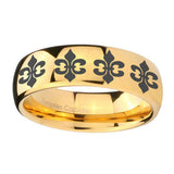 10mm-Multiple-Fleur-De-Lis-Dome-Gold-Tungsten-Carbide-Men's-Engagement-Band