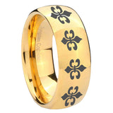 8mm Multiple Fleur Delis Dome Gold Tungsten Carbide Mens Bands Ring