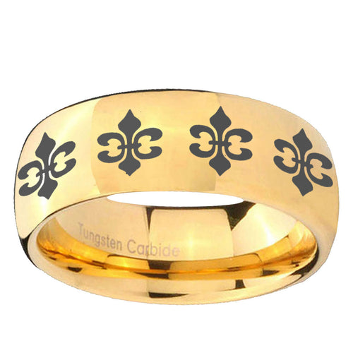 10mm Multiple Fleur-De-Lis Dome Gold Tungsten Ring
